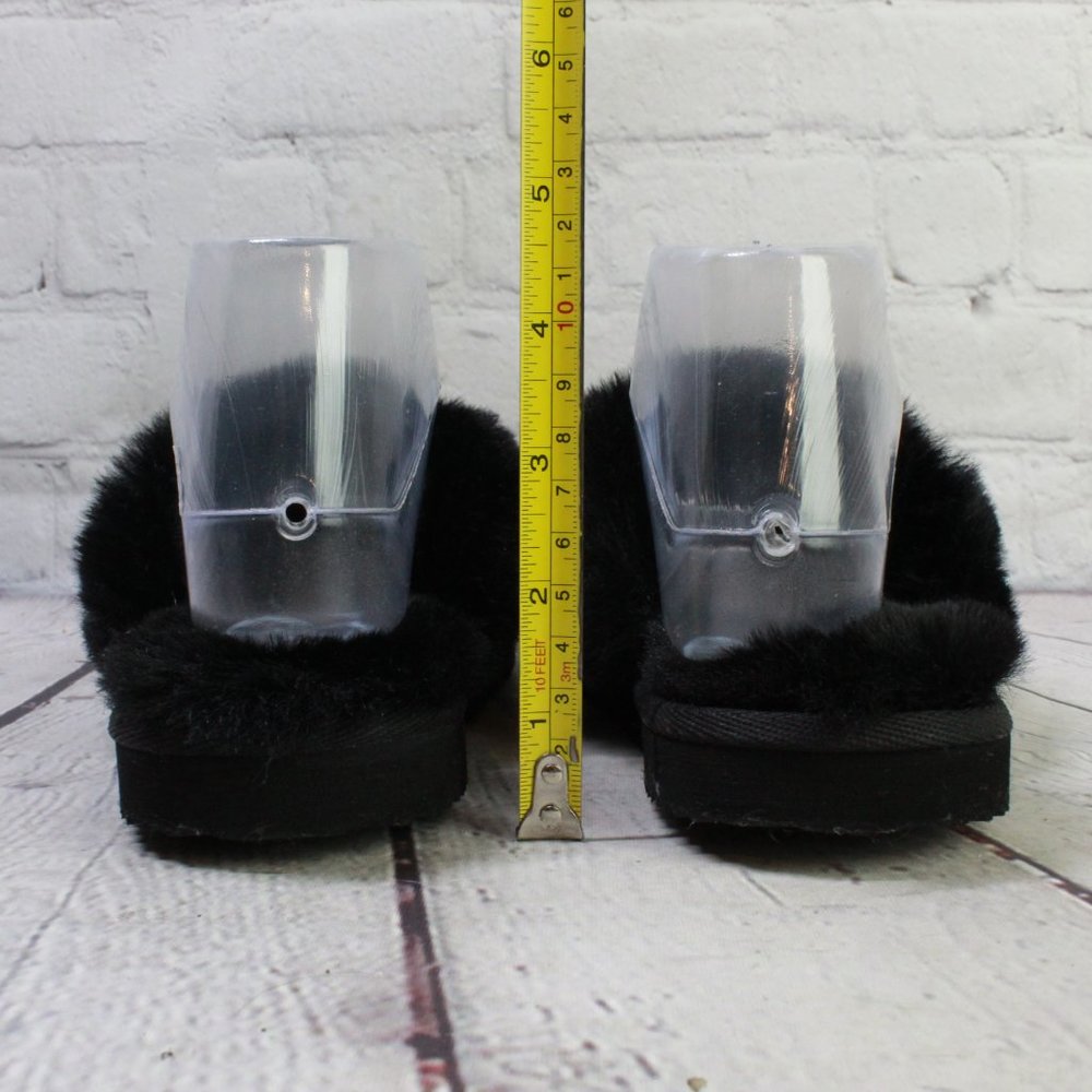 Michael Kors Lala Black Fluffy Faux Slip On Furry Slippers Size 6.5 - Picture 6 of 9